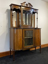 Fine Edwardian Mahogany & Satinwood Marquetry Glazed Sideboard Display Cabinet
