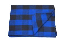 75% Wool Blanket Buffalo Plaid Check Throw Rug Blue & Black Outdoor Indoor Soft