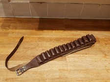 Vintage Brown Leather Shotgun Cartridge Bullet Belt Holder Holds 20 Shells