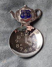 Vintage Shanklin Enamelled Sheild Tea Caddy Spoon with Clock Face &Teapot Shape 
