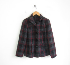 Womens Vintage Isle EWM Check Single Breasted Black Coat Workwear Jacket UK12