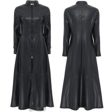 Womens Trench Wetlook Coat Long Sleeve Outerwear Roleplay Long Dress Glossy PVC
