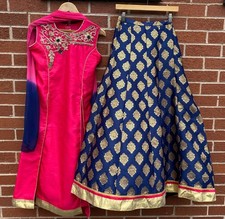 Women's UNBRANDED Lengha Choli Dupatta Blue & Pink Colours Size 8-10 CG L05