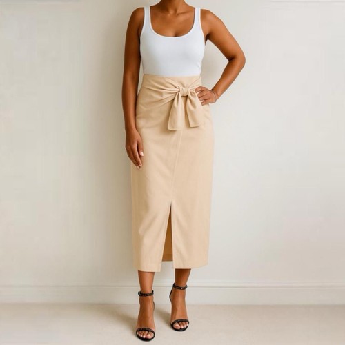 Zara beige knotted midi skirt - knotted,