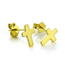 Small Gold Plated 925 Sterling Silver Cross Stud Earrings Christian Faith