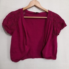 Debenhams Dark Pink Cropped Short Sleeve Shrug Size 12 Cotton 