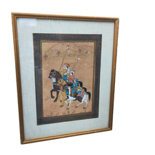 Vintage Indian Painting on Silk Gouache Framed Mughal Art India