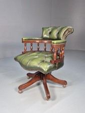 Captains Office Chair Green Leather Swivel and Tilt 1980s Retro EB10611 MSWI