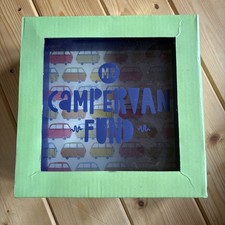 Money Box Saving Piggy Bank Wooden Glass Front Moneybox My Campervan Fund