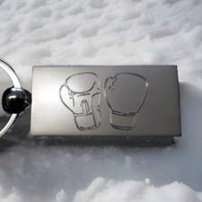 Personalised Chrome Boxing Glove Keyring In Gift box with your message ANY TEXT 
