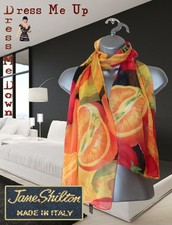 Jane Shilton Chiffon Scarf Citrus Fruit Print 60" x 14" Perfect
