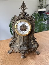 Vintage West German Cast Metal 'Baroque Style' Mantel Clock size H24cm X W15cm