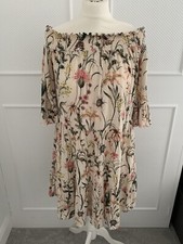 Debenhams Stunning Cream Floral Bardot Dress Size 10 Worn Once