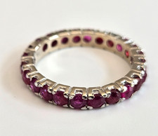 18ct White Gold Eternity Ring Purple Round Cut Ruby's Prong Setting Ring Size P
