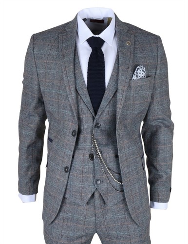 Men blue grey check - grey, wool