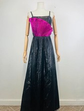 Vintage 80s Vera Mont Metallic Pink Black Evening Party Maxi Dress 12