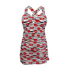 Trendy Plus Size Longer Length Tankini Set/ 2 Pc Swimdress - Lips Stripe Design
