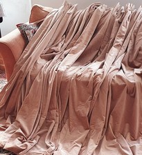 Vintage Pair of Soft Mink Coloured Heavy Cotton Velvet Curtains 90inW x 82in D