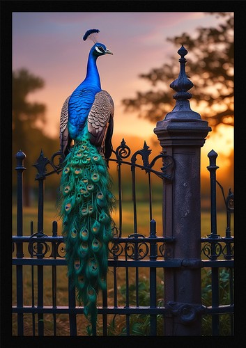 Peacock graceful framed - framed, wall