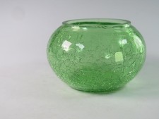 Vintage Green Crackle Glass Small Fishbowl Posy Vase or Tealight Holder