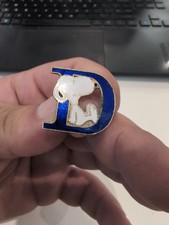 Snoopy Peanuts Letter D Enamel Pin Badge Gold Tone Blue White Collectible