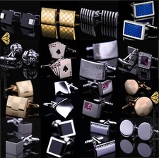 MEN'S SILVER CUFFLINKS GOLD STAINLESS STEEL MENS WEDDING CUFF LINKS  