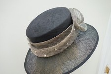 Stylish Bhs Black & Beige special occasion hat with pearls, wedding, vgc