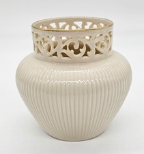Lenox Tracery Ball Vase 24K Gold Trim 4.5” USA, Unused Cut-Out & Ribbed Design