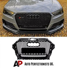 Audi RS3 Style A3 S3 8V Front Main Grille Gloss Black Honeycomb Mesh Grill 13-16