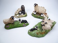 4x Vintage Linnet And Moss Arkengarthdale Border Collie Dog And Sheep Figurines