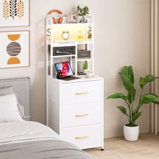 LED Bedside Table with Charging Station&App Control 3 Drawers Tall Nightstand