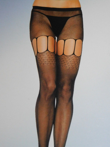 Black fishnet suspender tights - black,