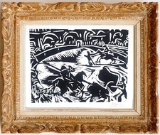 Signed Pablo Picasso bull fighting linocut hand printed from original block