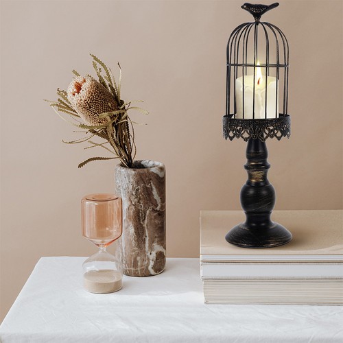 Vintage black metal birdcage - metal,