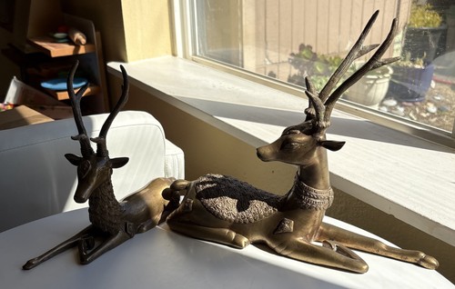 Brass stag deer statue - brass,