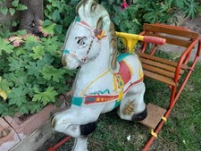 Vintage metal rocking horse with wooden seat 24" tall