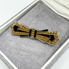 Vintage Pierre Bex Style Bar Brooch Pin Badge Lapel Enamel Art Deco Flapper Bow