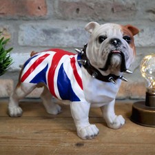 Bulldog Ornament British Union Jack Patriotic Dog Figure 29cm Resin Stud Collar