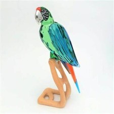 Swarovski Genuine Crystal Colourful Macaw Parrot Figurine on Wooden Stand +Box
