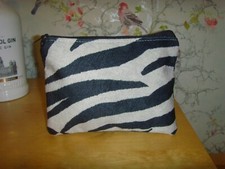 COSMETIC PURSE BLACK WHITE ZEBRA SKIN PRINT  VELVET  ZIP  18cm x 13cm