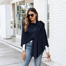 Womens Solid Color Scarf Cape Ladies Cloak Shawl Wrap Outerwear Adjustable Fit