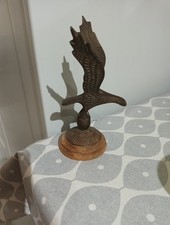 Vintage Brass Eagle Sculpure On Wooden Base