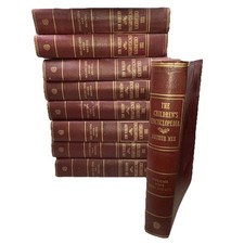 Vintage Arthur Mee Childrens Encyclopaedia Book Set Red Leather Look Shelf Fille