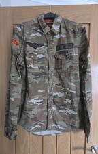 Superdry Camo Shirt Men S Black Label Classic Fit Badges Lightweight Long Sleeve