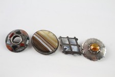 Sterling Silver Brooches Antique Victorian Agate Scottish Revival x 4 (35g)