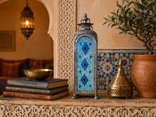 Blue mosaic lantern moroccan - blue,