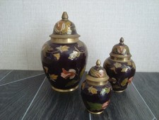 Set Of 3 Chinese Cloisonné Metal Floral Ginger Jars
