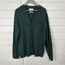M&S Cardigan Mens Size Large Green Lambswool Wool Knit Pocket Knitted Casual