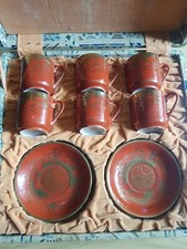 Vtg.  Set Of 6 Tea Cups & Sauces - Oriental Dragon-Porcelain Made In Japan  Box