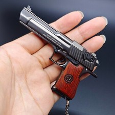 Gun Keychain,Mini Desert Eagle Keychain Metal Pistol Keychain with Wood Handle